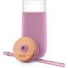 imageEllo Devon 18oz Glass Tumbler with Straw Friction Fit Bamboo Wood Lid and Silicone Sleeve  Perfect for Iced Coffee Tea Matcha and SmoothiesRose