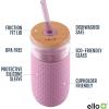 imageEllo Devon 18oz Glass Tumbler with Straw Friction Fit Bamboo Wood Lid and Silicone Sleeve  Perfect for Iced Coffee Tea Matcha and SmoothiesRose