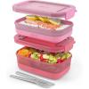 imageEllo 2Pack Lunch Stack Plastic Food Storage Container Bento Box with Airtight LeakProof Locking Plastic Lids and Silicone Base BPAFree Freezer Microwave and Dishwasher SafeGuava