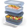 imageEllo 2Pack Lunch Stack Plastic Food Storage Container Bento Box with Airtight LeakProof Locking Plastic Lids and Silicone Base BPAFree Freezer Microwave and Dishwasher SafeBlueberry