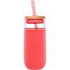 imageEllo Devon 18oz Glass Tumbler with Straw Friction Fit Bamboo Wood Lid and Silicone Sleeve  Perfect for Iced Coffee Tea Matcha and SmoothiesCoral