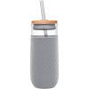 imageEllo Devon 18oz Glass Tumbler with Straw Friction Fit Bamboo Wood Lid and Silicone Sleeve  Perfect for Iced Coffee Tea Matcha and SmoothiesGray