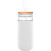 imageEllo Devon 18oz Glass Tumbler with Straw Friction Fit Bamboo Wood Lid and Silicone Sleeve  Perfect for Iced Coffee Tea Matcha and SmoothiesWhite