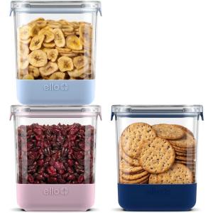 imageEllo Airtight Food Storage Plastic Canisters with NonSlip Base Locking Lids and Labels for Kitchen and Pantry Organization Perfect for Sugar Cereal Pasta  Set of 5 Mixed Set  Garden Goals3PC 66 Cup