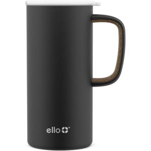 imageEllo Campy Vacuum Insulated Travel Mug with LeakProof Slider Lid and Comfy Carry Handle Perfect for Coffee or Tea BPA Free Avalon Sea 18ozMatte Black