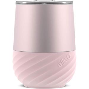 imageEllo Clink 12oz Vacuum Insulated Stainless Steel Wine Tumbler with Builtin Silicone Protection Coaster Stemless Wine Cup Coffee Tea Champaign Cocktail GraphitePink Satin