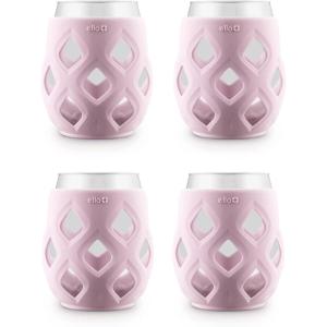 imageEllo Cru 17oz Stemless Wine Glass Set with Protective Silicone Sleeves Dishwasher Safe Cocktail Glass Pack Perfect for Summer Patios and Parties Festive Fun Holiday Gift for Women Men Her HimCashmere Pink