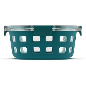 imageEllo Duraglass Meal Prep Container Glass Food Storage Container with Silicone Sleeve and Airtight BPAFree Plastic Lid Dishwasher Microwave and Freezer Safe7 Cup Teal