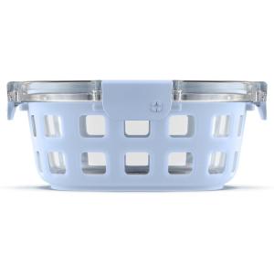 imageEllo Duraglass Meal Prep Container Glass Food Storage Container with Silicone Sleeve and Airtight BPAFree Plastic Lid Dishwasher Microwave and Freezer Safe4 Cup Halogen Blue