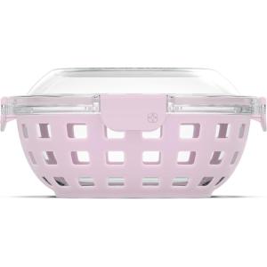 imageEllo Duraglass Meal Prep Lunch Bowl Container 5 cup Glass Food Storage Container with Silicone Sleeve and Airtight BPAFree Plastic Lid Dishwasher Microwave and Freezer SafeCashmere
