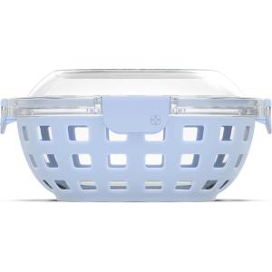 imageEllo Duraglass Meal Prep Lunch Bowl Container 5 cup Glass Food Storage Container with Silicone Sleeve and Airtight BPAFree Plastic Lid Dishwasher Microwave and Freezer SafeHalogen Blue