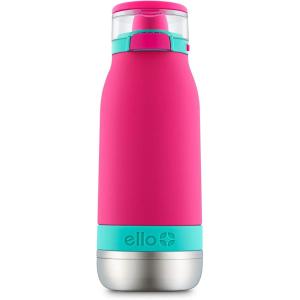 imageEllo Emma 14oz Vacuum Insulated Stainless Steel Kids Water Bottle with Straw and Builtin Carrying Handle and LeakProof Locking Lid for School Backpack Lunchbox and Outdoor SportsTropic Pink