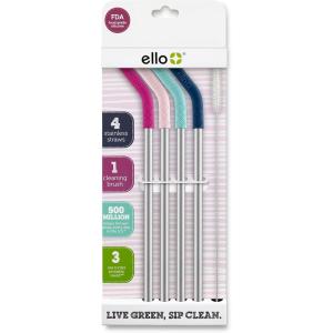 imageEllo Impact Reusable Stainless Steel Straws with Cleaning Brush 4 Piece June Breeze4 Piece