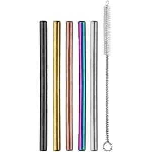 imageEllo 5Pack Stainless Steel Reusable Cocktail Straws with Cleaning Brush Metallic MulticolorMetallic Multi