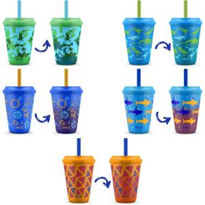 imageEllo Kids Plastic Reusable 12oz Chameleon Color Changing Cups With Twist on Lids and Straw