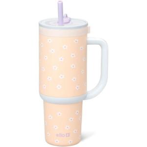 imageEllo Oasis Tumbler with Handle ampamp Retracting Straw  Reusable Insulated Stainless Steel Cup 100 Leakproof Gifts for Teens Women Men  Keeps cold for 20 Hours 40oz 30oz Cup Holder FriendlyOrange Daisies
