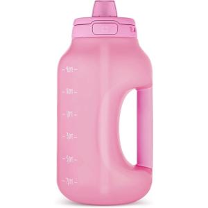 imageEllo Hydra 64oz Half Gallon Water Jug with Handle and Motivational Time Markers for All Day Hydration Plastic Reusable Water Bottle with Straw and Locking Leak Proof Lid BPA FreeBubblegum