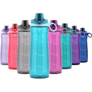imagePogo Plastic Water Bottle with Chug Lid and Carry Handle Reusable BPA Free Dishwasher Safe Perfect for Travel School Outdoors and Gym  18oz 32oz 40oz 64ozBlue Atoll