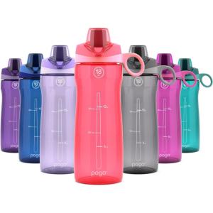 imagePogo Plastic Water Bottle with Chug Lid and Carry Handle Reusable BPA Free Dishwasher Safe Perfect for Travel School Outdoors and Gym  18oz 32oz 40oz 64ozPink