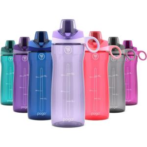 imagePogo Plastic Water Bottle with Chug Lid and Carry Handle Reusable BPA Free Dishwasher Safe Perfect for Travel School Outdoors and Gym  18oz 32oz 40oz 64ozLilac