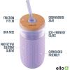 imageEllo Devon 18oz Glass Tumbler with Straw Friction Fit Bamboo Wood Lid and Silicone Sleeve  Perfect for Iced Coffee Tea Matcha and SmoothiesLilac