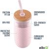 imageEllo Devon 18oz Glass Tumbler with Straw Friction Fit Bamboo Wood Lid and Silicone Sleeve  Perfect for Iced Coffee Tea Matcha and SmoothiesPink Satin