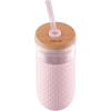 imageEllo Devon 18oz Glass Tumbler with Straw Friction Fit Bamboo Wood Lid and Silicone Sleeve  Perfect for Iced Coffee Tea Matcha and SmoothiesPink Satin