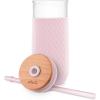 imageEllo Devon 18oz Glass Tumbler with Straw Friction Fit Bamboo Wood Lid and Silicone Sleeve  Perfect for Iced Coffee Tea Matcha and SmoothiesPink Satin