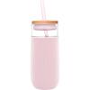 imageEllo Devon 18oz Glass Tumbler with Straw Friction Fit Bamboo Wood Lid and Silicone Sleeve  Perfect for Iced Coffee Tea Matcha and SmoothiesPink Satin