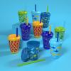 imageEllo Kids Plastic Reusable Color Changing Cups with Twist on SplashProof Lids and Straw BPA Free Dishwasher Safe 12oz Rainforest 10 Pack