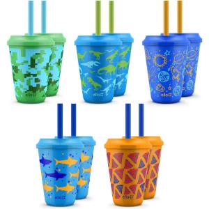 imageEllo Kids Plastic Reusable Color Changing Cups with Twist on SplashProof Lids and Straw BPA Free Dishwasher Safe 12oz Rainforest 10 Pack