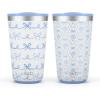 imageEllo 2 Pack 16oz Stainless Steel Stacking Cups with Easy Press Lids  Pint Size Reusable Tumblers for Parties Home Camping Outdoor  Keeps Cold for 16 Hours Dishwasher Safe  Bows ampamp FlowersBows  Flowers