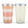 imageEllo 2 Pack 16oz Stainless Steel Stacking Cups with Easy Press Lids  Pint Size Reusable Tumblers for Parties Home Camping Outdoor  Keeps Cold for 16 Hours Dishwasher Safe  Bows ampamp FlowersStripes  Dots