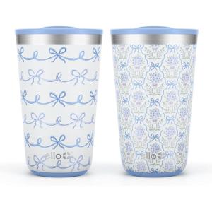 imageEllo 2 Pack 16oz Stainless Steel Stacking Cups with Easy Press Lids  Pint Size Reusable Tumblers for Parties Home Camping Outdoor  Keeps Cold for 16 Hours Dishwasher Safe  Bows ampamp FlowersBows  Flowers