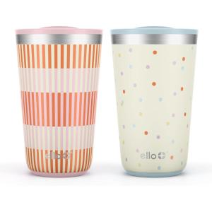 imageEllo 2 Pack 16oz Stainless Steel Stacking Cups with Easy Press Lids  Pint Size Reusable Tumblers for Parties Home Camping Outdoor  Keeps Cold for 16 Hours Dishwasher Safe  Bows ampamp FlowersStripes  Dots