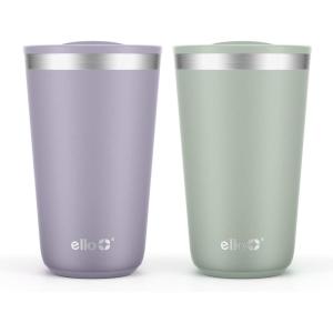 imageEllo 2 Pack 16oz Stainless Steel Stacking Cups with Easy Press Lids  Pint Size Reusable Tumblers for Parties Home Camping Outdoor  Keeps Cold for 16 Hours Dishwasher Safe  Bows ampamp FlowersSoft Plum  Sage
