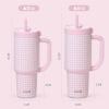 imageEllo Oasis 24oz Tumbler with Handle ampamp Retracting Straw  Reusable Insulated Stainless Steel Cup 100 Leakproof Gifts for Teens Women Men  Keeps cold for 24 Hours Cup Holder Friendly Twilight BlushPink Gingham