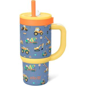 imageEllo Oasis 14oz Toddler Tumbler with Handle ampamp Retracting Straw 100 Leakproof Reusable Insulated Stainless Steel Cup Gifts for Kids Girls BoysConstruction