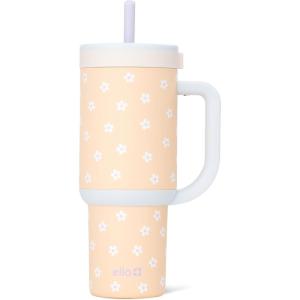 imageEllo Oasis 24oz Tumbler with Handle ampamp Retracting Straw  Reusable Insulated Stainless Steel Cup 100 Leakproof Gifts for Teens Women Men  Keeps cold for 24 Hours Cup Holder Friendly Twilight BlushOrange Daisies