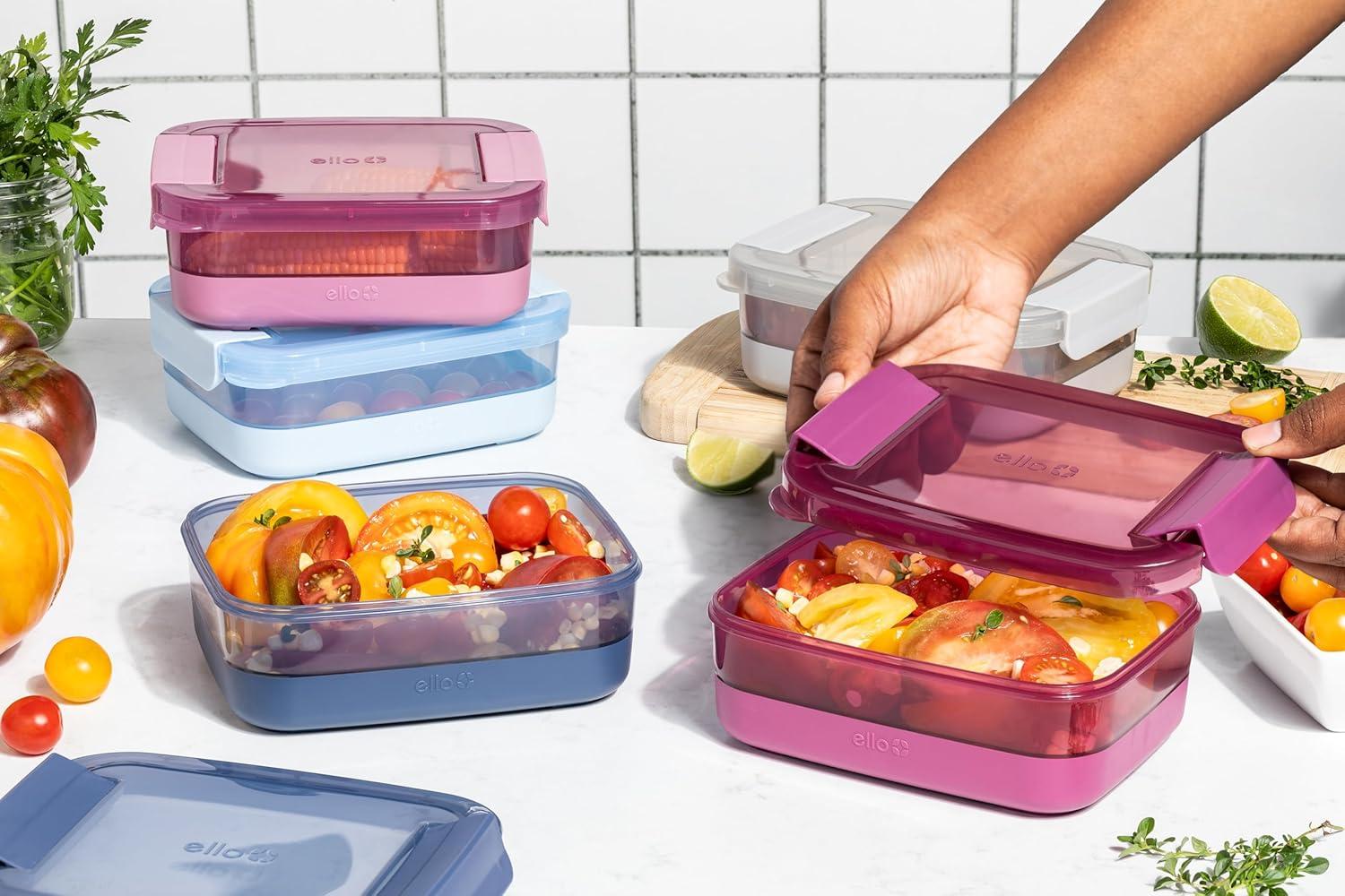 imageEllo Plastic Meal Prep Set BPA Free Plastic Food Storage Container with Silicone Boot and Airtight Lids Dishwasher Microwave and Freezer Safe37 Cup Meal Prep Elderberry