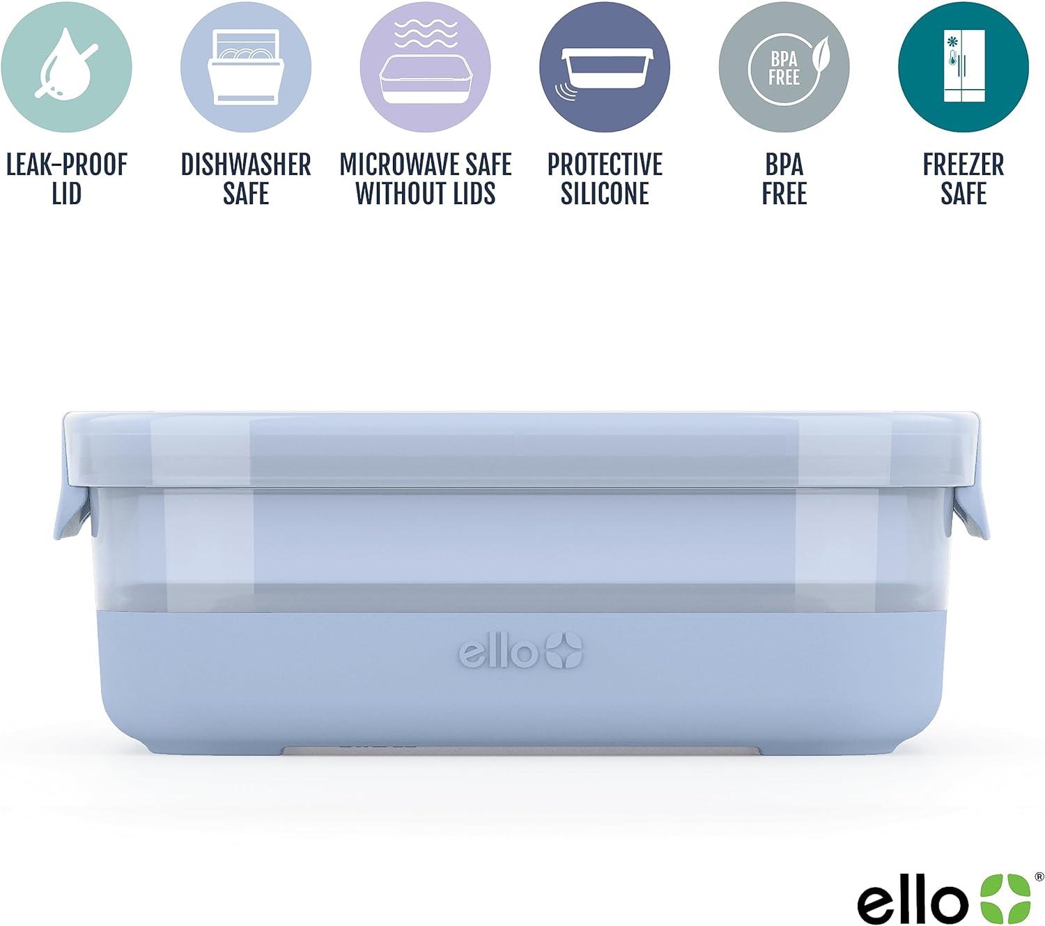 imageEllo Plastic Meal Prep Set BPA Free Plastic Food Storage Container with Silicone Boot and Airtight Lids Dishwasher Microwave and Freezer Safe37 Cup Meal Prep Melon