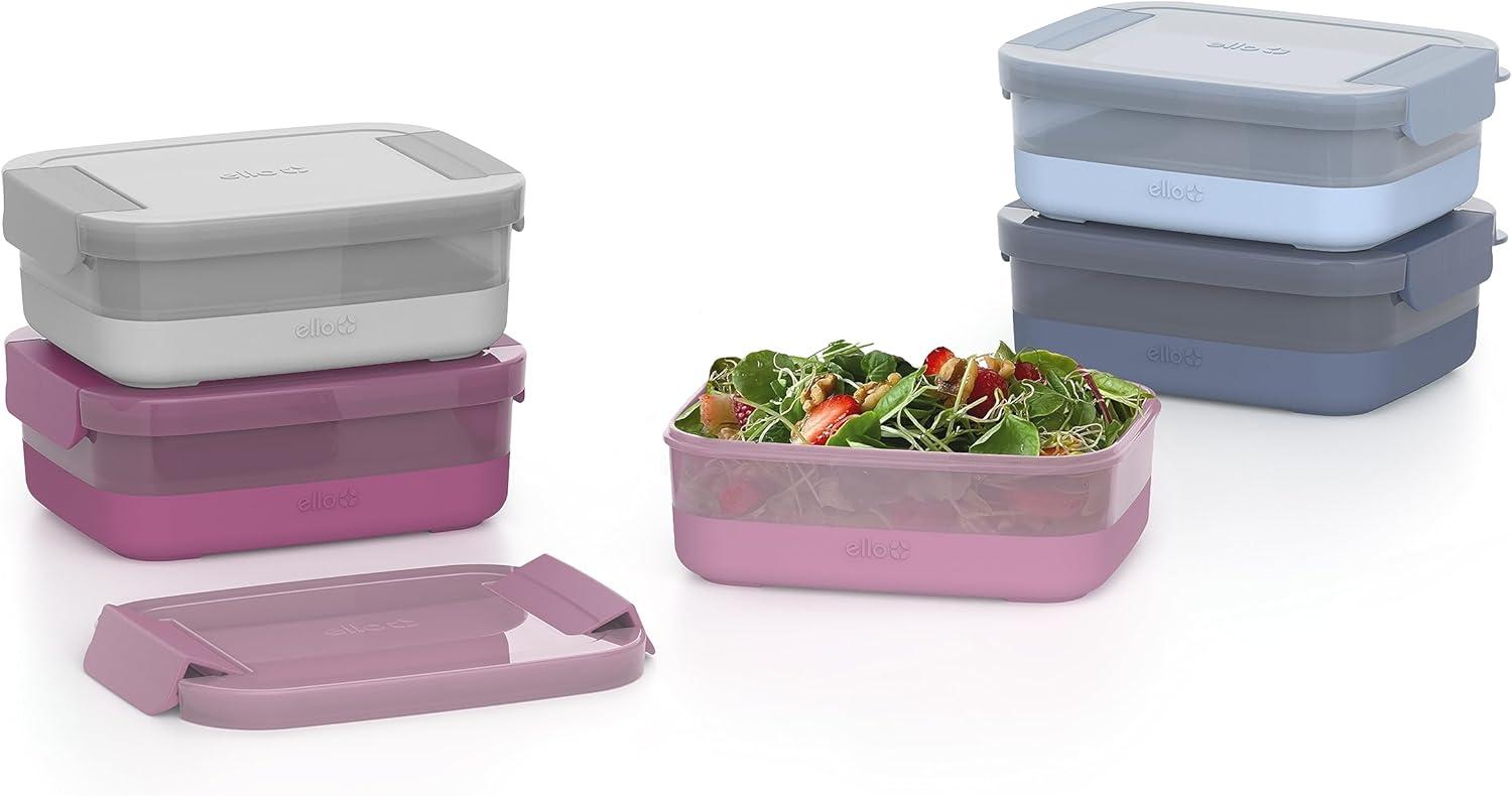 imageEllo Plastic Meal Prep Set BPA Free Plastic Food Storage Container with Silicone Boot and Airtight Lids Dishwasher Microwave and Freezer Safe37 Cup Meal Prep Elderberry