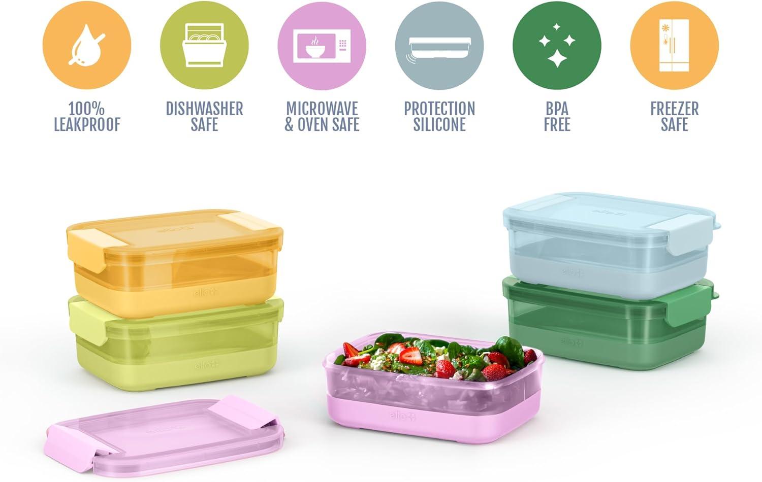 imageEllo Plastic Meal Prep Set BPA Free Plastic Food Storage Container with Silicone Boot and Airtight Lids Dishwasher Microwave and Freezer Safe37 Cup Meal Prep Meadow