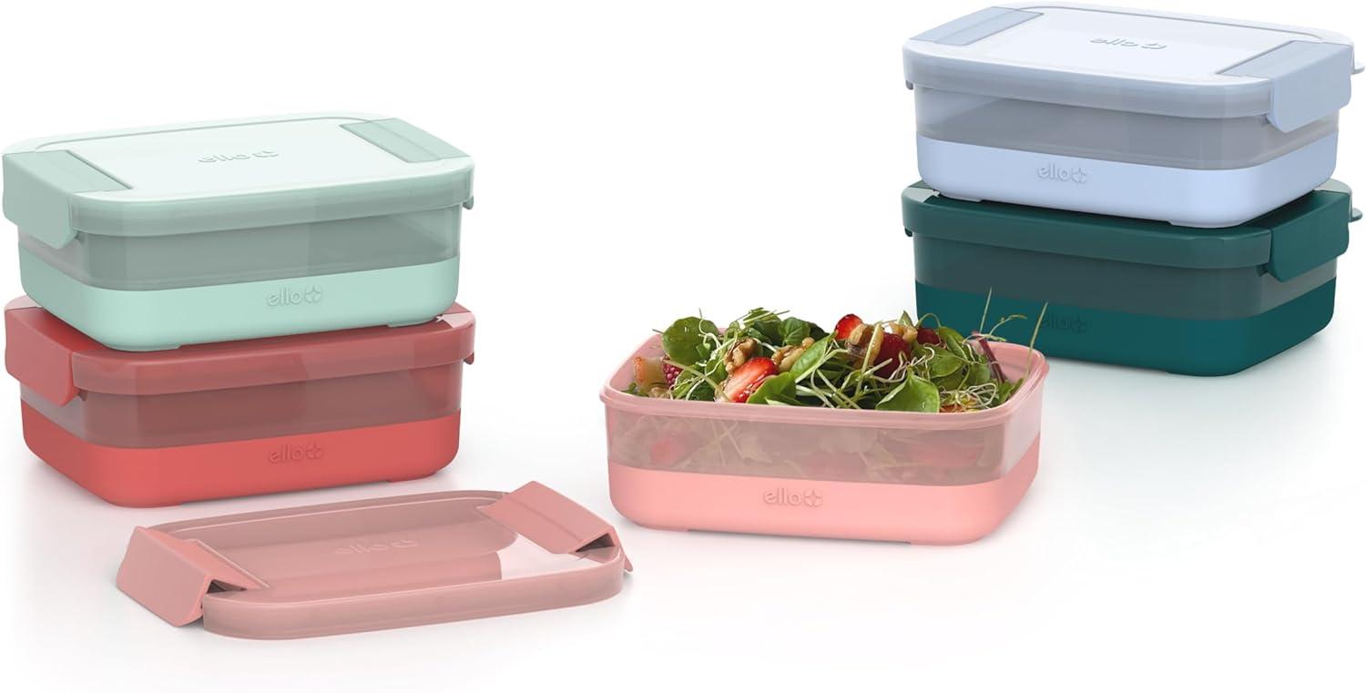 imageEllo Plastic Meal Prep Set BPA Free Plastic Food Storage Container with Silicone Boot and Airtight Lids Dishwasher Microwave and Freezer Safe37 Cup Meal Prep Melon