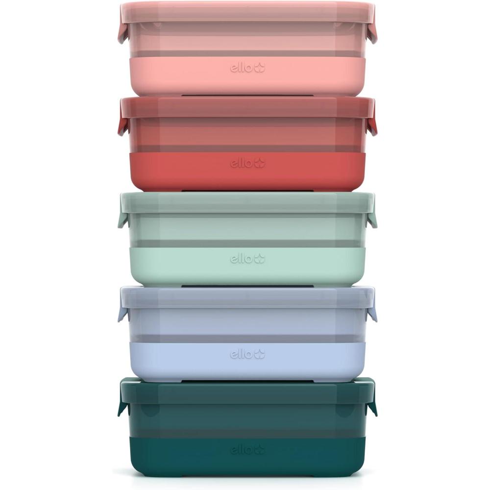 imageEllo Plastic Meal Prep Set BPA Free Plastic Food Storage Container with Silicone Boot and Airtight Lids Dishwasher Microwave and Freezer Safe37 Cup Meal Prep Melon