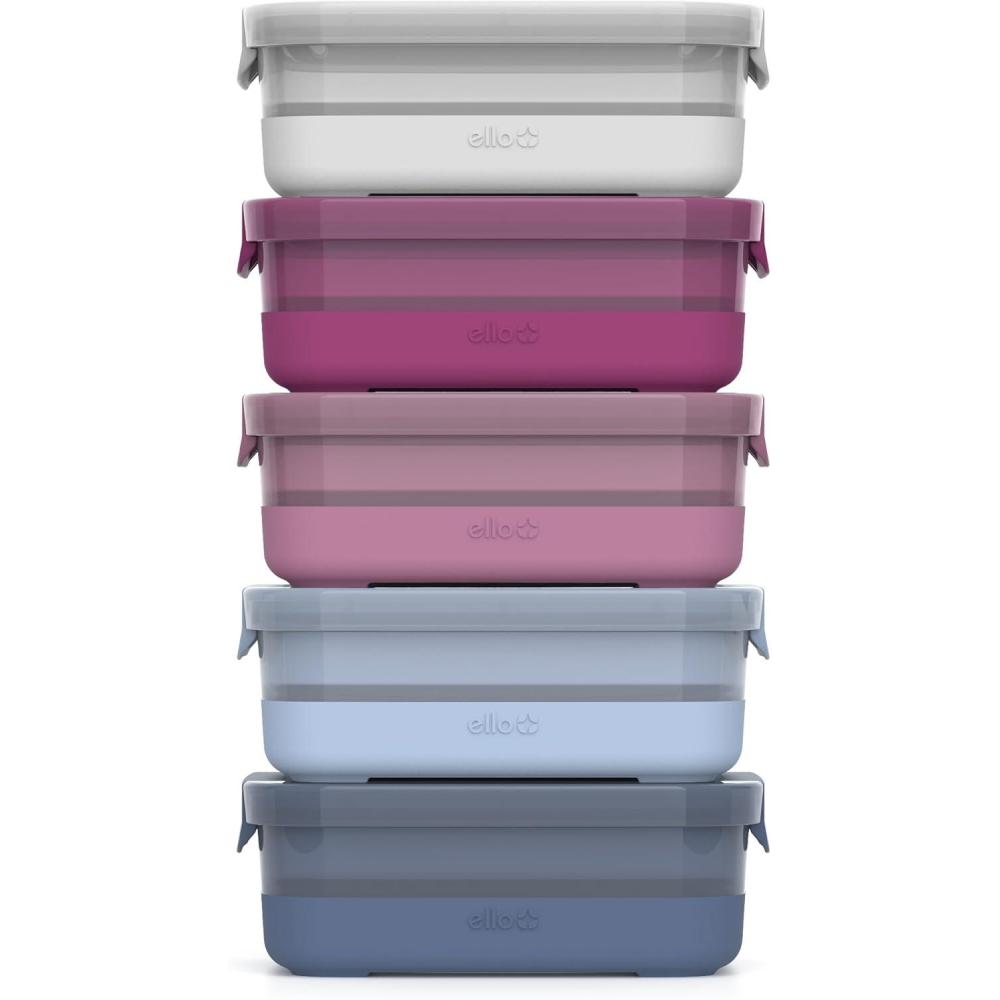 imageEllo Plastic Meal Prep Set BPA Free Plastic Food Storage Container with Silicone Boot and Airtight Lids Dishwasher Microwave and Freezer Safe37 Cup Meal Prep Elderberry