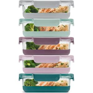 imageEllo Duraglass Refresh 34 Cup Meal Prep Sets 10Pc 5 Pack Set Glass Food Storage Container with Silicone Boot and Airtight BPAFree Plastic Lids Dishwasher Microwave and Freezer SafeDusk DelightGarden Goals with Boot