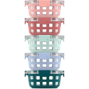 imageEllo Duraglass Refresh 34 Cup Meal Prep Sets 10Pc 5 Pack Set Glass Food Storage Container with Silicone Boot and Airtight BPAFree Plastic Lids Dishwasher Microwave and Freezer SafeDusk DelightMelon Rounds