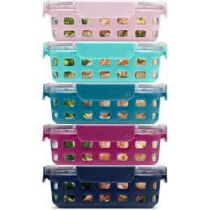 imageEllo Duraglass Refresh 34 Cup Meal Prep Sets 10Pc 5 Pack Set Glass Food Storage Container with Silicone Boot and Airtight BPAFree Plastic Lids Dishwasher Microwave and Freezer SafeDusk DelightEvening Orchard