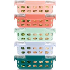 imageEllo Duraglass Refresh 34 Cup Meal Prep Sets 10Pc 5 Pack Set Glass Food Storage Container with Silicone Boot and Airtight BPAFree Plastic Lids Dishwasher Microwave and Freezer SafeDusk DelightMelon